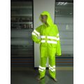 Yj-6050 Fluorescent Green PU Motorcycle Rain Gear Jacket Coat Rainwear