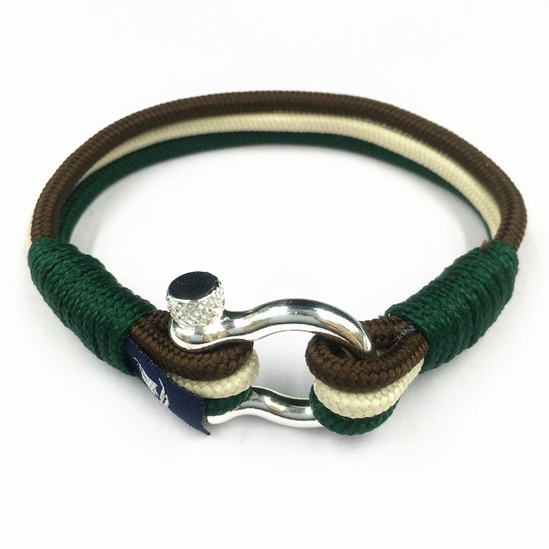 Stainless Steel Shackle Cotton Nylon Cord Bracelet