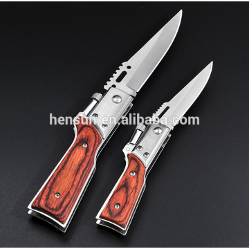 Wooden handle pocket knife With LED Flashlight