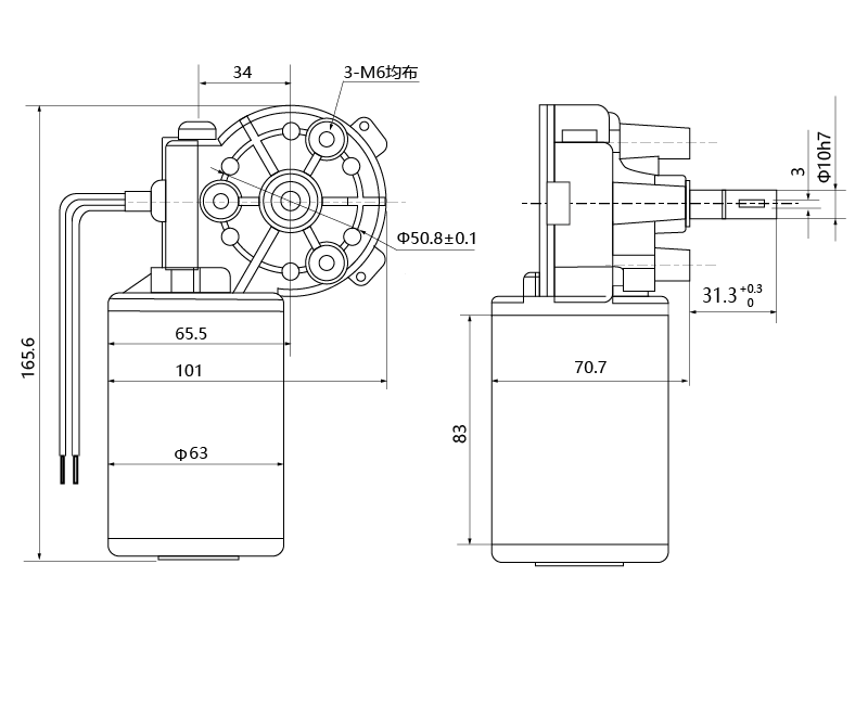 Drawing of ZD63R-22080-30 DC Gear Motor - MAINTEX