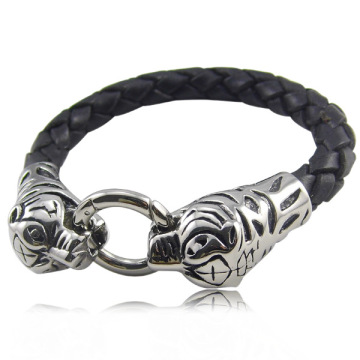 Titanium Geuine leather Lepord Jewelry Bracelet