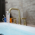 Brushed Gold Lavatory Waterfall 3 Hole Basin Faucet