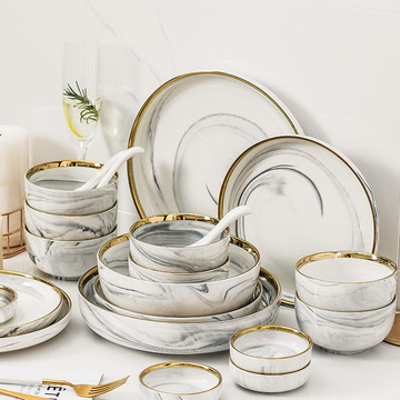 Conjuntos de jantar de ouro em marmorete cerâmica