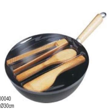 Set wok avec ustensiles de cuisine en bambou