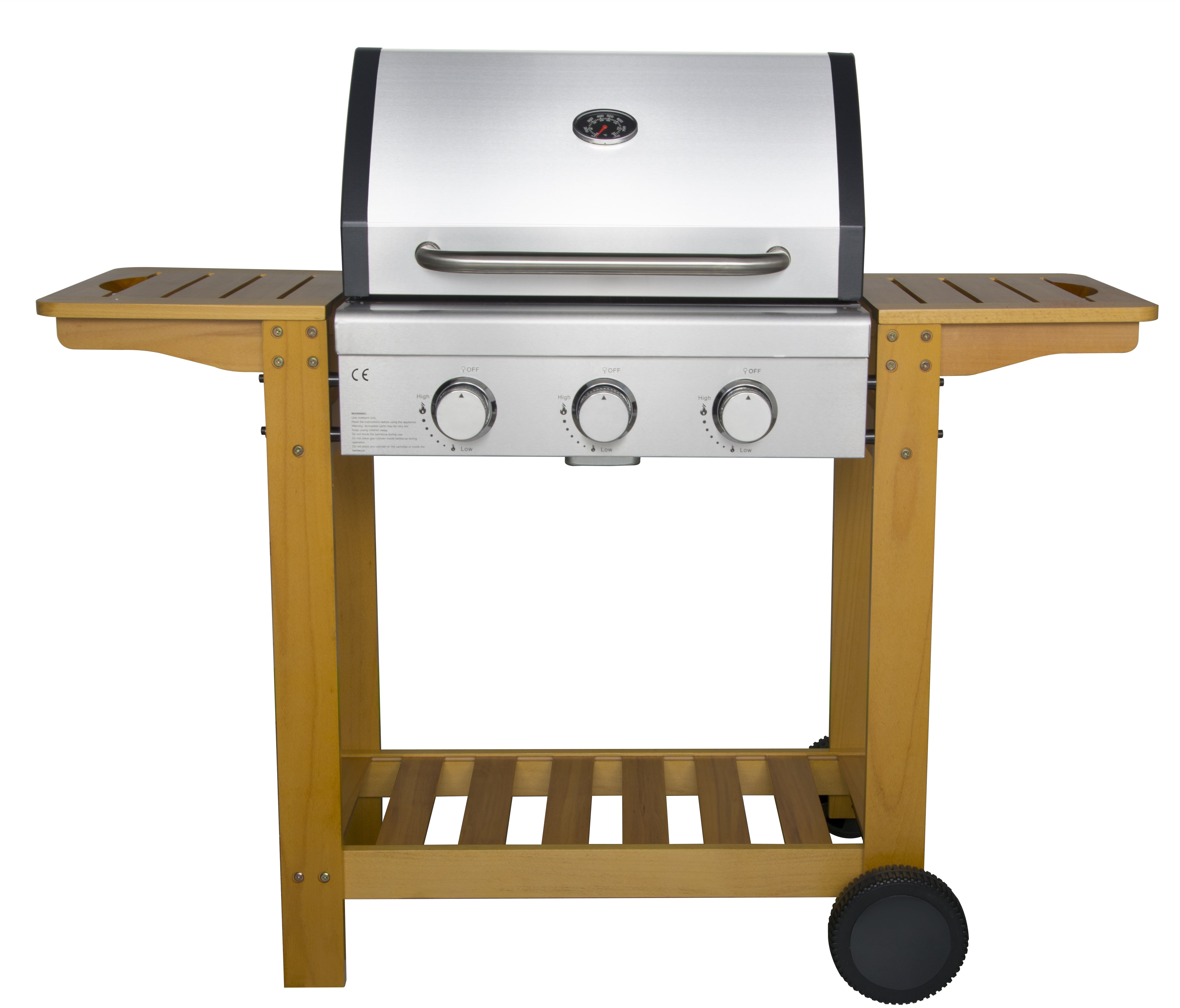 3 Burner Gas Grill with Wooden Trolley