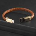 USB Charger Mens Braided Brown Leather Bracelet