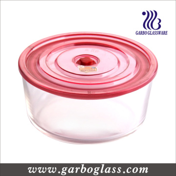 Caja redonda de cristal, tazón de fuente redondo, tazón de fuente de almacenamiento, envase de cristal (GB13G15187)