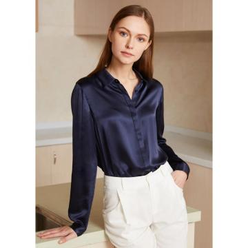 Basic Concealed Placket Silk Shirt Blouse for Women 100% Pure Silk Long Sleeves Cool Smooth Tops