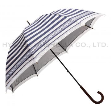 Navy Stripe Women's Straight Dome Umbrella With Lace