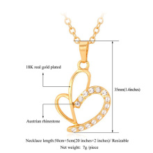 Valentines Geschenk 2015 einzigartige Herzen Platin / 18K Gold Plated Strass Mode Schmuck Groß-Anhänger Halsketten für Frauen