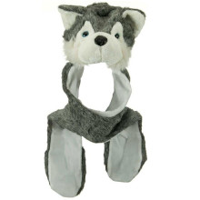 Wolf animal hat with attached scarf and mittens