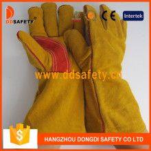 Guantes de seguridad con guantes de soldador reforzados con cuero de vaca amarilla Dlw410