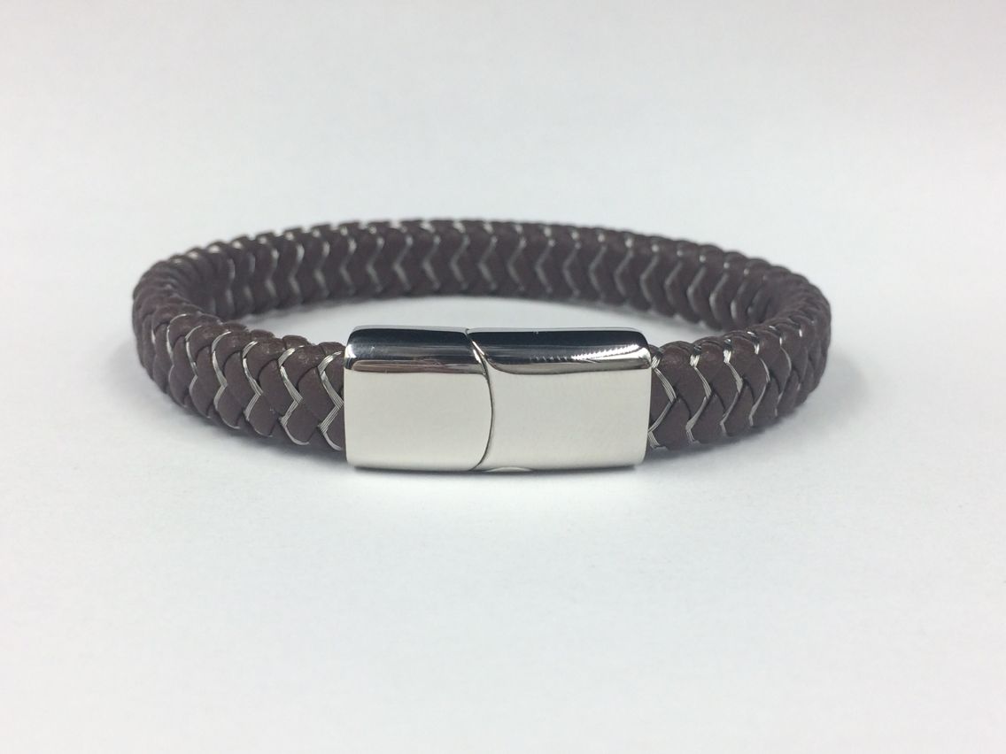Mens Weave Leather Wire Rope Magnetic Clasp Bracelet