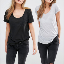 Cheap Polyester Fashion Jersey Pocket on Front Women Tee Tshirt