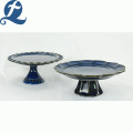 Custom Ceramic Blue High-legged Hemming Fruit Plate