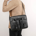 Men's Leather Double Zip Briefcase Messenger Laptop Bag