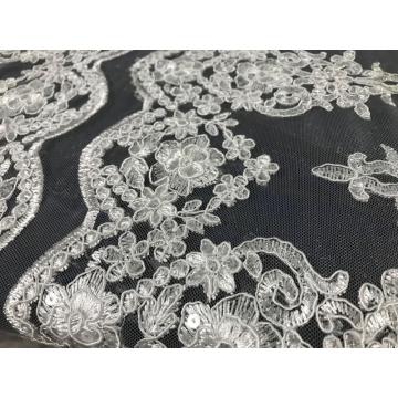 tissu de broderie de conception de mariage de paillettes blanches