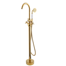 High Quality Solid Golden Floor Mounted Freestanding Bathtub Faucet with Hand Shower