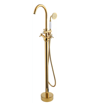 Высококачественный твердый золотой напольный смеситель для ванны с ручным душем