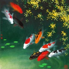 Vente en gros de peintures de poisson Koi sur toile pour décoration intérieure (EAN-230)