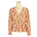 wholesale diseñador con cuello en v blusa de verano moda damas floral manga larga blusa de mujer tops