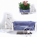 Metal Garden Decoration Clean White Triciclo Wooden Carriage Flowerpot Craft