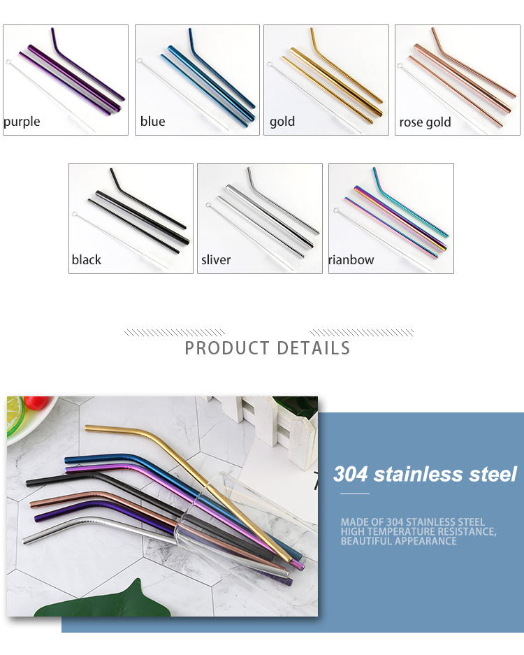 Stainless Steel Reusable Rainbow Metal Straws