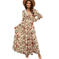 Womens Casual Floral Deep V Neck Evening Dress