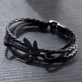 Womens braided leather maple leaf bracelet