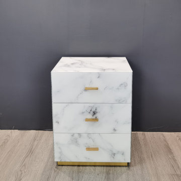 Hongsing Marble Texture Glass Bedside Table Small Bedside