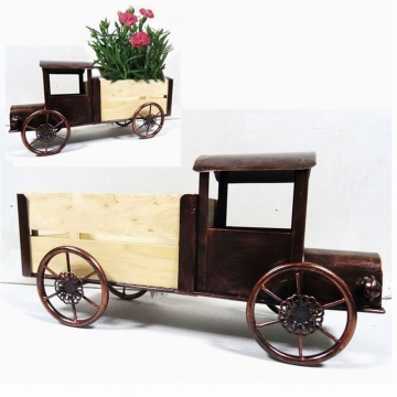 Decorative Decoration Metal Truck Garden Planter Craft with Wooden Carriage