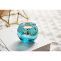 Blue painted glass jar candle holder