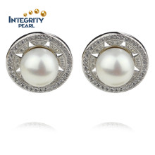 Boucle d&#39;oreille à perles de perles d&#39;eau douce AAA 9mm Boucles d&#39;oreilles