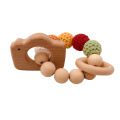 Wooden Teether Hedgehog Crochet Beads Wood Crafts Ring Engraved Bead Baby Teether Wooden Toys For Baby Rattle