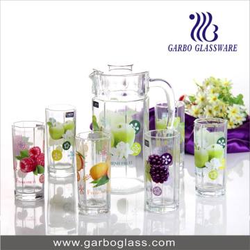 Ensemble de verres en verre de qualité, Ensemble d&#39;eau de 7 PC avec fleur décorative, Ensemble de citron pour jus