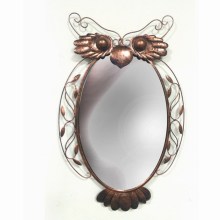 Artisanat à miroir en forme de hibou en métal oxydé unique en finition rouillée