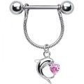 Pink Gem Diving Dolphin Nipple Ring