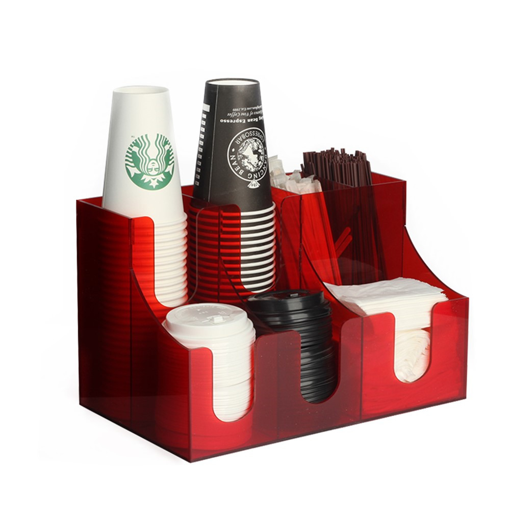 7 Compartment Breakroom Condiment Organizer Red