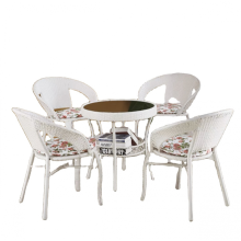 All Weather Outdoor Restaurant Furniture Garden Table And Chairs Aluminum Rope Woven Outdoor Dining Table Set