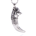 Antique Stainless Steel Mens Wolf Tooth Pendant Necklace