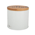 Round kitchen tin canister with bamboo