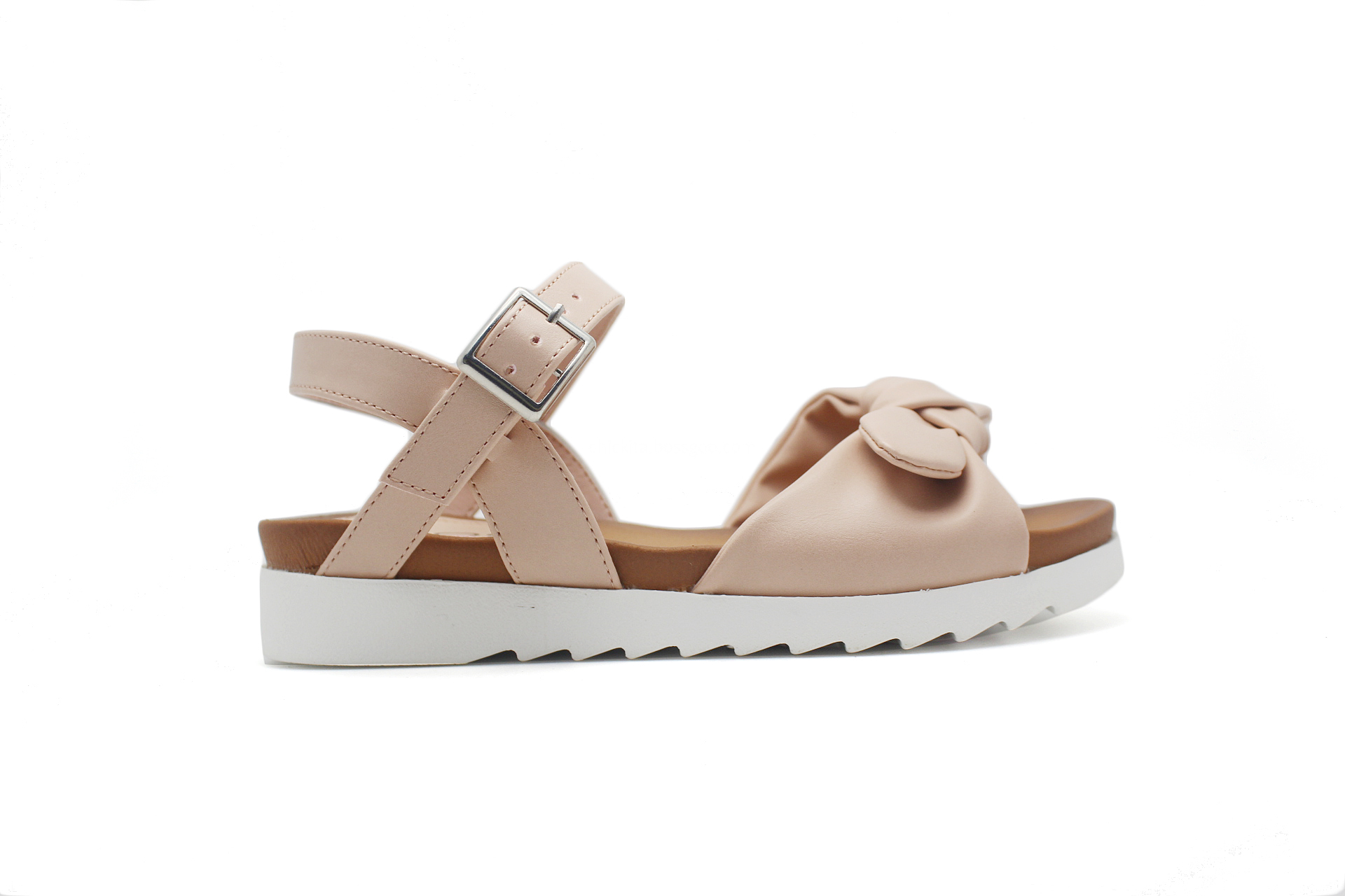 Open toe sandals style in soft natural bow upper