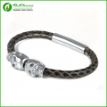 Trendige echte Snake Skin Northskull Python Leder Armreif 316l Edelstahl Silber Twin Skull Armband