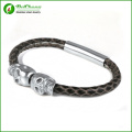 Tendance peau véritable de la serpent Python, Northskull des Bracelet Gourmette du cuir inox 316l acier inoxydable double Skull Bracelet d'argent