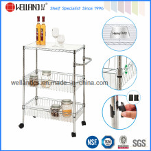 Chrome Metal Home Kitchen Basket Rack Trolley with PP Mat