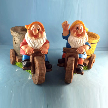 Polyresin Gnome Decoração Riding Bike Dwarf Flowerpot para Jardim