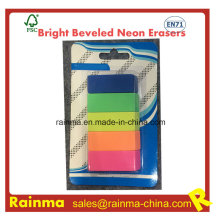 Bright Beveled Neon Erasers for Statioery Supply