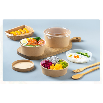 disposable custom printing food packing box container salad bowls kraft paper bowl with lid