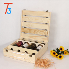 Caixa de presente personalizada para armazenamento de engradado de vinho em madeira de pinho