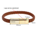 USB Charger Mens Braided Brown Leather Bracelet